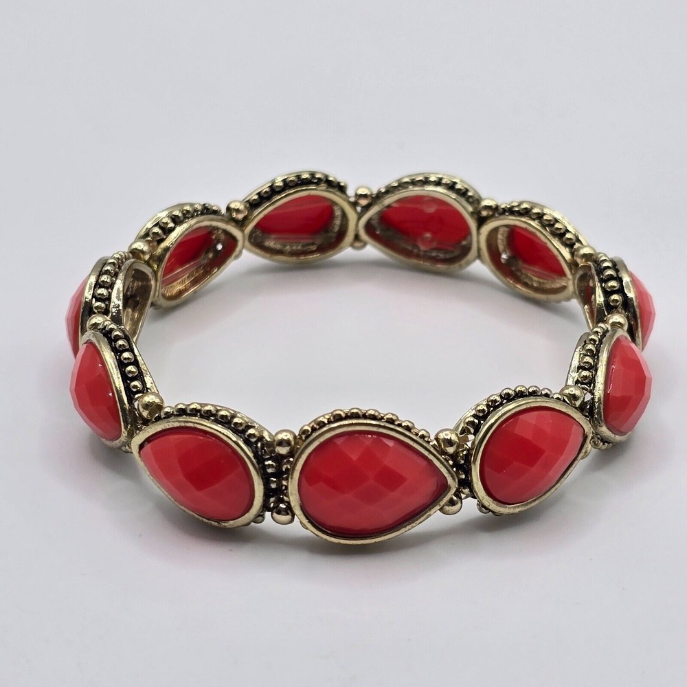 Napier Faceted Stretch Bracelet Pink Teardrop Gold Tone Statement Vintage